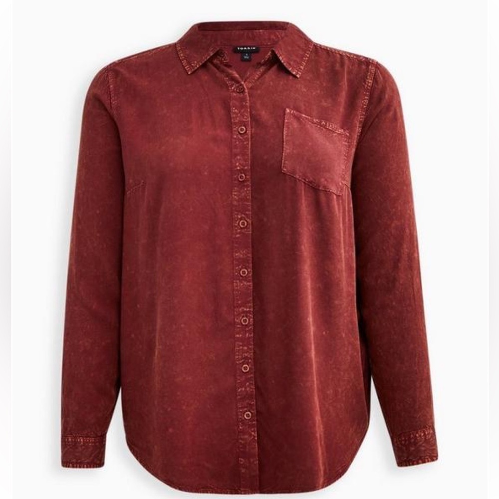 New! Torrid sz 3 Zinfandel Lizzie Rayon Twill Button-Up‎ Long Sleeve Shirt 3X